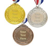 Personalised Engraved Gold, Silver or Bronze coloured metal medal. Personalised engraved medal with your own message on the front and back. (Silver)
