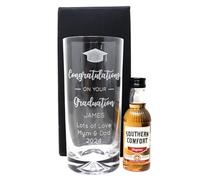 Personalised Engraved Graduation Design Dimple Highball Glass & Miniature Alcohol Gift Set for Son, Daughter, BSc Honours Degree, University (SoCo Whiskey Liqueur/Cardboard Gift Box) 21% vol