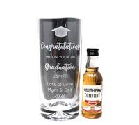 Personalised Engraved Graduation Design Dimple Highball Glass & Miniature Alcohol Gift Set for Son, Daughter, BSc Honours Degree, University (SoCo Whiskey Liqueur/No Gift Box) 21% vol