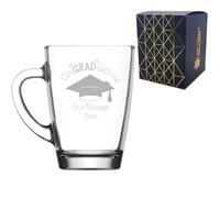 Personalised Engraved Graduation Glass Coffee Cup with 'ConGRADulations' Design, Personalise with Any Name or Message, Gift Box Included, Laser Engraved, University College Graduation Gift