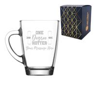 Personalised Engraved Graduation Glass Coffee Cup with 'One Degree Hotter' Design, Personalise with Any Name or Message, Gift Box Included, Laser Engraved, University College Graduation Gift