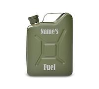 Personalised Engraved Green Jerry Can Hip Flask with Fuel Design, Personalise with Any Name