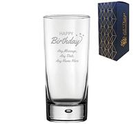 Personalised Engraved Happy Birthday Bubble Hiball Glass, 13oz/384ml Cocktail, Thoughtful Customised Gift, Laser Engraved in The UK, Dishwasher Safe Clear Glass, Dishwasher Safe