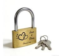 Personalised Engraved Heart Padlock for Wedding, Anniversary & Valentine's Day - Heavy Duty Brass Love Lock with 3 Keys - Ideal for Bridge Love Locks, Couples’ Gifts for Him or Her (04)