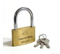 Personalised Engraved Heart Padlock for Wedding, Anniversary & Valentine's Day - Heavy Duty Brass Love Lock with 3 Keys - Ideal for Bridge Love Locks, Couples’ Gifts for Him or Her (01)