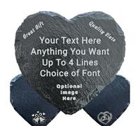 Personalised Engraved Heart Shape Slate Coaster/Placemat - Any Engraving - Optional Image- Hand Finished in UK 11cm or 25cm