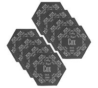 Personalised Engraved Hexagon Slate Wedding Coaster with Names Set of 8