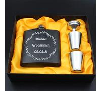 Personalised Engraved Hip Flask Stainless Steel Whisky Flask Pocket Flask Custom Gift for Best Man Groomsman Father Friends Wedding Birthday 6oz (Circle)