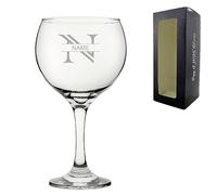 Personalised Engraved Initial with Name Cubata Gin and Cocktail Glass, Gift for Women, Mum, Grandma, Holds 640ml or 22.5oz Cubata Gin Balloon, Striped Font, Engraved in The UK