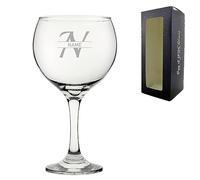 Personalised Engraved Initial with Name Cubata Gin and Cocktail Glass, Gift for Women, Mum, Grandma, Holds 640ml or 22.5oz Cubata Gin Balloon, Italic Font, Engraved in The UK