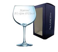 Personalised Engraved Juniper Gin O'Clock Glass Large Gift Box Birthday Christmas Wedding