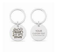 Personalised Engraved Keychain Never Gonna Let You Down Round Keychain - Engraved Stainless Steel Friendship & Couple Gift, Funny Promise Token for Daily Keys & Bags, Pre-Designed
