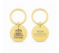 Personalised Engraved Keychain Queen of My Heart - Stainless Steel Round Shape Keychain, Romantic Gift for Her Birthday- Pre-Designed Keyring