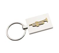 Personalised Engraved Keyring with Trumpet Gold Coloured Music Instrument Design Presented in a Gift Organza Bag
