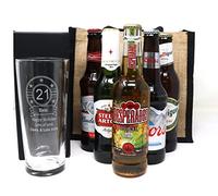 Personalised Engraved Lager Pint Glass & 6 Bottles of Beer Gift Set In Gift Bag - Birthday Design Gift For Son 21st Birthday. Gift For Dad 40th Birthday