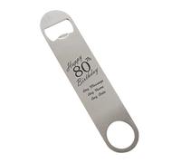Personalised Engraved Large Stainless Steel Bar Blade, Durable Bottle Opener, Happy 80th Birthday Design, Birthday Gift, Gift for Him, Birthday, Home Bar Accessory, Engraved in The UK