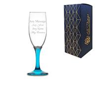 Personalised Engraved LAV Misket Glass Champagne Flutes - 190ml - Blue - Gift Boxed, Party Christmas Wedding Gift