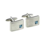 Personalised Engraved Light Brushed Rhodium Plated Indent Crystal Aquamarine Birthstone March Cufflinks with Initials