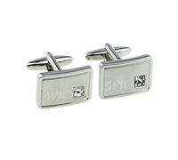Personalised Engraved Light Brushed Rhodium Plated Indent Crystal Clear Diamond Birthstone April Cufflinks with Initials