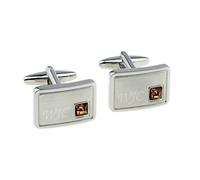 Personalised Engraved Light Brushed Rhodium Plated Indent Crystal Deep Topaz Birthstone November Cufflinks with Initials