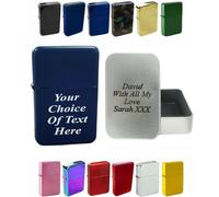 Personalised Engraved Lighter for Birthday, Fathers Day, Anniversary, Choice of Colours - With Customised Tin (Blue (Matte))