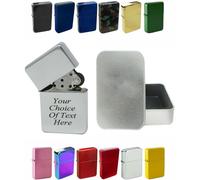 Personalised Engraved Lighter for Birthday, Fathers Day, Anniversary, Choice of Colours - With Luxury Gift Tin Packaging (Silver)