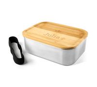 Personalised Engraved Lunch Box - Personalised Stainless Steel Lunchbox with Bamboo Lid Engraved with the Name or Text of Your Choice, FSC-certified Bamboo, Laser Engraving
