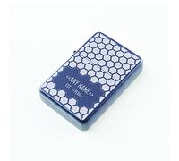 Personalised Engraved Matt Blue Colour Painted Lighter, with Honeycomb Pattern, Add The Recipients Name and Initials. Comes with a Soft Lined Metal Tin Gift Box for Presentation.