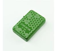 Personalised Engraved Matt Green Colour Painted Lighter, with Hexagonal Pattern, Add The Recipients Name and Birth Year. Comes with a Soft Lined Metal Tin Gift Box for Presentation.