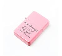 Personalised Engraved Matt Pink Colour Painted Lighter, Add Any Message in a Choice of Fonts. Comes with a Soft Lined Metal Tin Gift Box for Presentation.