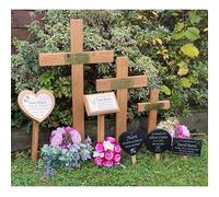 Personalised engraved memorial grave markers solid oak wood or slate handmade cross hearts rectangles rememberance plaques (Small Cross)