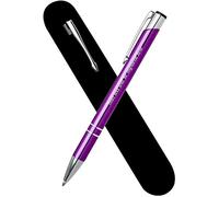 Personalised Engraved Metal Ballpoint Pen Comes In Velvet Pouch Blue Plus Black Ink Refill - Enter Your Custom Text (Purple)
