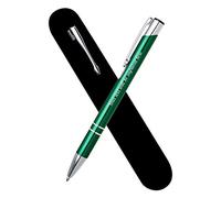 Personalised Engraved Metal Ballpoint Pen Comes In Velvet Pouch Blue Plus Black Ink Refill - Enter Your Custom Text (Green)
