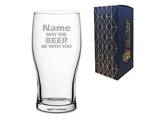 Personalised Engraved "Name May The Drink be with You" Novelty Pint Glass, Gift Boxed, Perfect for Birthdays and Christmas