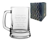 Personalised Engraved Novelty Beer Mug Stein with Secret Santa Serif Design, Add a Personalised Message, Gift Box Included, Laser Engraved, Colleague Christmas Santa Gift