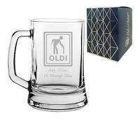 Personalised Engraved Novelty Beer Mug Tankard Stein with Oldi Design, Add a Personalised Message, Gift Box Included, Laser Engraved, Gift for Dad Grandad Colleague Retirement