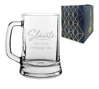 Personalised Engraved Novelty Beer Mug Tankard Stein with Slainte Script Design, Add a Personalised Message, Gift Box Included, Laser Engraved