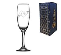 Personalised Engraved Novelty Champagne Flute with Love Heart Design, Gift Boxed, Personalise for Any Occasion