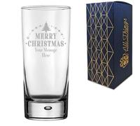 Personalised Engraved Novelty Christmas Bubble Hiball Tumbler Glass with Merry Christmas Tree Design, Customise with Any Name or Message, Gift Box Included, Laser Engraved