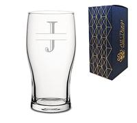 Personalised Engraved Novelty Initial and Name Pint Glass, Letter J, Personalise with Any Name, Gift Boxed, Perfect for Any Occasion
