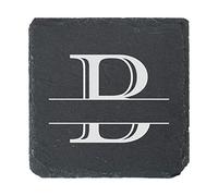 Personalised Engraved Novelty Initial and Name Square Slate Coaster, Letter B, Set of 4, Personalise with Any Name, Perfect for Any Occasion