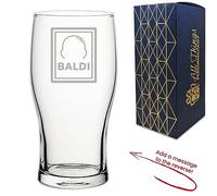 Personalised Engraved Novelty Pint Glass with Baldi Design, Add a Personalised Message to The Reverse, Gift Box Included, Laser Engraved, Gift for Dad Grandad Colleague Retirement, Funny Gift