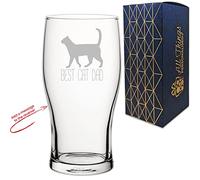 Personalised Engraved Novelty Pint Glass with Best Cat Dad Design, Add a Personalised Message to The Reverse, Laser Engraved, Gift Box Included, Gift for Dad, Birthday Gift, Cat Lover Gift
