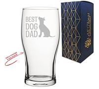 Personalised Engraved Novelty Pint Glass with Best Dog Dad Design, Add a Personalised Message to the Reverse, Laser Engraved, Gift Box Included, Gift for Dad, Birthday Gift, Dog Lover Gift