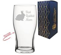 Personalised Engraved Novelty Pint Glass with Best Rabbit Mum Design, Add a Personalised Message to The Reverse, Laser Engraved, Gift Box Included, Gift for Mum, Birthday Gift, Rabbit Lover Gift