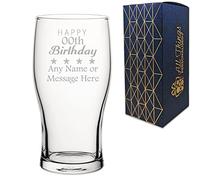 Personalised Engraved Novelty Pint Glass with Birthday Stars Design, Personalise with Any Age Name and Message for Any Birthday, Gift Box Included, Laser Engraved