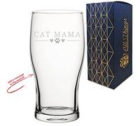 Personalised Engraved Novelty Pint Glass with Cat Mama Design, Add a Personalised Message to The Reverse, Laser Engraved, Gift Box Included, Gift for Mum, Birthday Gift, Cat Lover Gift