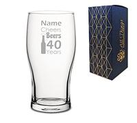 Personalised Engraved Novelty Pint Glass with Cheers and Beers Design, Gift Boxed, Personalise with Any Name and Age