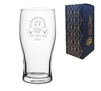 Personalised Engraved Novelty Pint Glass with Ribbon and Stars Birthday Design, Gift Boxed, Personalise for Any Birthday by Adding a Name and Short Message