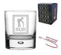 Personalised Engraved Novelty Whisky Glass Tumbler with Oldi Design, Add a Personalised Message to the Reverse, Gift Box Included, Laser Engraved, Gift for Dad Grandad Colleague Retirement, Funny Gift